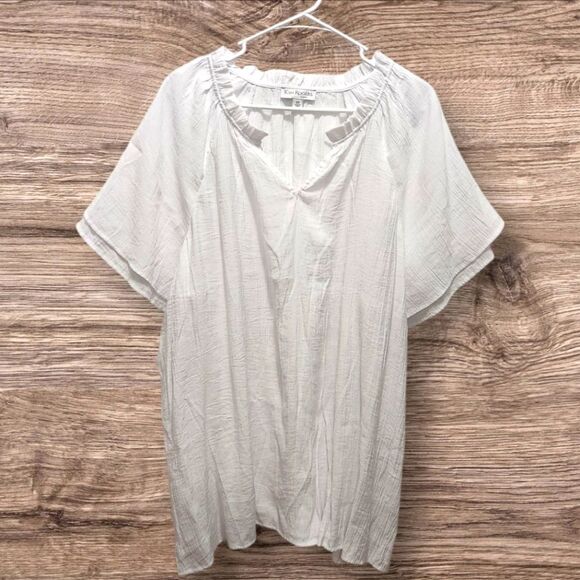 Kim Rogers Curvy White Gauzy Peasant Boho Flowy Popover Top Plus Size 2X Coastal - Picture 1 of 6